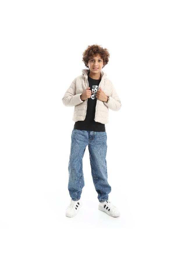 Andora Boys' Basic Padded Hooded Jacket_Beige - Image 5